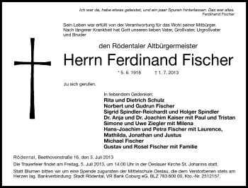 Traueranzeige von Ferdinand Fischer von Neue Presse Coburg