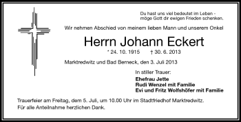 Traueranzeige von Johann Eckert von Frankenpost