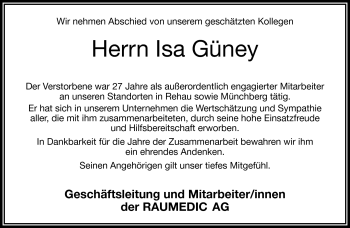 Traueranzeige von Isa Güney von Frankenpost
