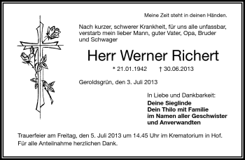 Traueranzeige von Werner Richert von Frankenpost