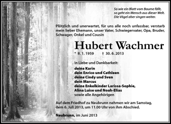 Traueranzeige von Hubert Wachmer von Südthüringer Presse
