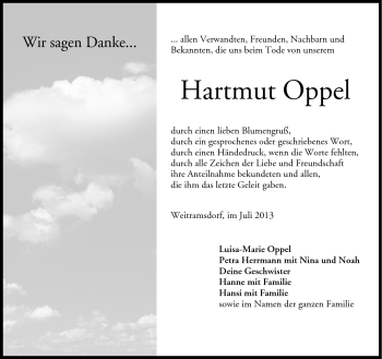 Traueranzeige von Hartmut Oppel von Neue Presse Coburg