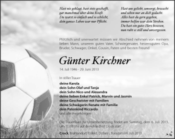 Traueranzeige von Günter Kirchner von Südthüringer Presse
