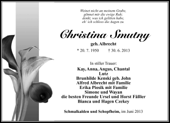 Traueranzeige von Christina Smutny von Südthüringer Presse