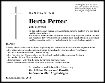 Traueranzeige von Berta Petter von Südthüringer Presse