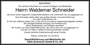 Traueranzeige von Waldemar Schneider von Frankenpost
