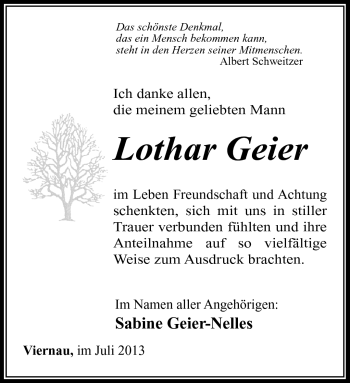 Traueranzeige von Lothar Geier von Südthüringer Presse