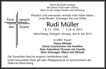 Traueranzeige von Rudi Müller von Frankenpost