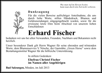 Traueranzeige von Erhard Fischer von Südthüringer Presse