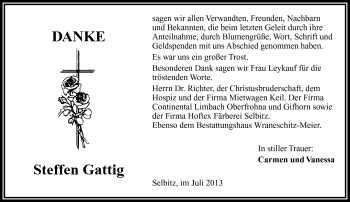 Traueranzeige von Steffen Gattig von Frankenpost