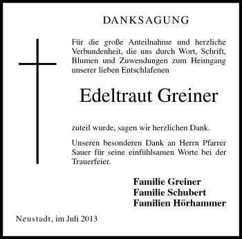 Traueranzeige von Edeltraut Greiner von Neue Presse Coburg