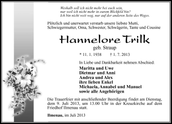 Traueranzeige von Hannelore Trilk von Südthüringer Presse