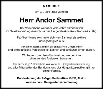 Traueranzeige von Sandor Samet von Südthüringer Presse