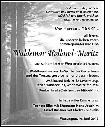 Traueranzeige von Waldemar Holland-Moritz von Südthüringer Presse