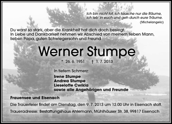 Traueranzeige von Werner Stumpe von Südthüringer Presse