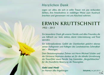 Traueranzeige von Erwin Kruttschnitt von Südthüringer Presse