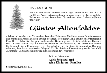 Traueranzeige von Günter Altenfelder von Südthüringer Presse