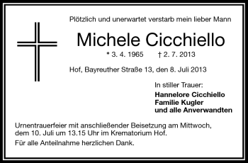 Traueranzeige von Michele Cicciello von Frankenpost