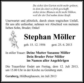 Traueranzeige von Stephan Möller von Südthüringer Presse