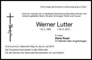 Traueranzeige von Werner Lutter von Neue Presse Coburg