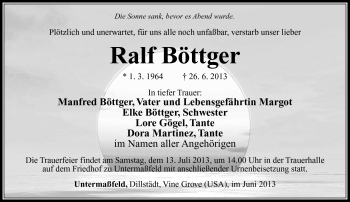 Traueranzeige von Ralf Böttger von Südthüringer Presse