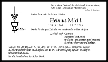 Traueranzeige von Helmut Michl von Frankenpost