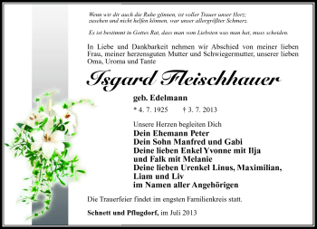 Traueranzeige von Isgard Fleischhauer von Südthüringer Presse