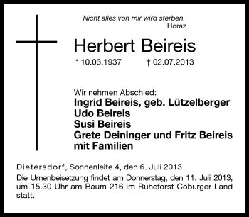 Traueranzeige von Herbert Beireis von Neue Presse Coburg