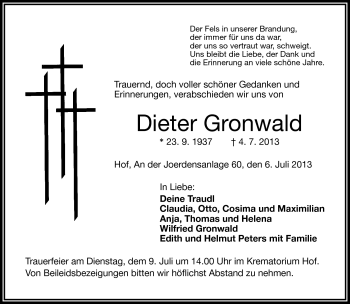 Traueranzeige von Dieter Gronwald von Frankenpost