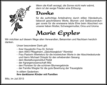 Traueranzeige von Marie Eppler von Südthüringer Presse
