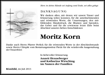 Traueranzeige von Moritz Korn von Südthüringer Presse