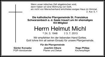 Traueranzeige von Helmut Michl von Frankenpost