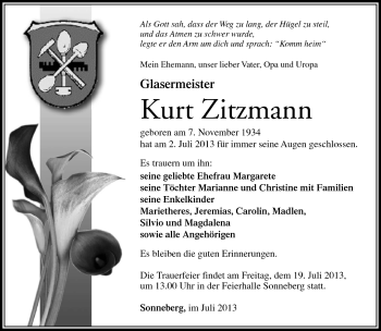 Traueranzeige von Kurt Zitzmann von Südthüringer Presse