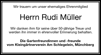 Traueranzeige von Rudi Müller von Frankenpost