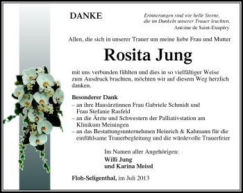 Traueranzeige von Rosita Jung von Südthüringer Presse