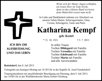 Traueranzeige von Katharina Kempf von Neue Presse Coburg