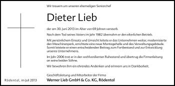 Traueranzeige von Dieter Lieb von Neue Presse Coburg