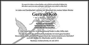 Traueranzeige von Gertrud Kob von Südthüringer Presse
