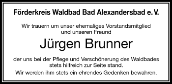 Traueranzeige von Jürgen Brunner von Frankenpost