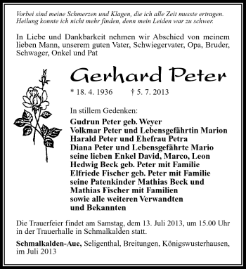 Traueranzeige von Gerhard Peter von Südthüringer Presse