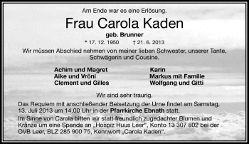 Traueranzeige von Carola Kaden von Frankenpost
