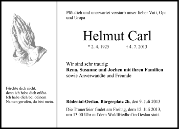 Traueranzeige von Helmut Carl von Neue Presse Coburg