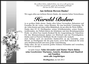 Traueranzeige von Harald Bohne von Südthüringer Presse