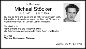 Traueranzeige von Michael Stöcker von Frankenpost