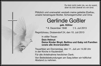 Traueranzeige von Gerlinde Goßler von Frankenpost
