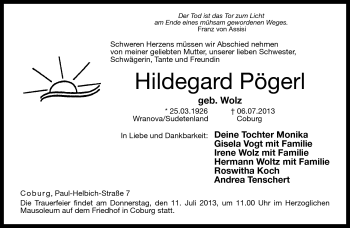 Traueranzeige von Hildegard Pögerl von Neue Presse Coburg