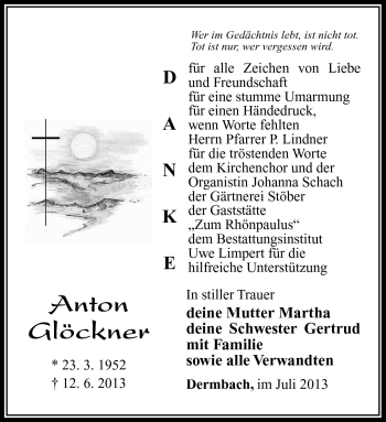 Traueranzeige von Anton Glöckner von Südthüringer Presse
