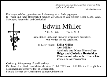 Traueranzeige von Edwin Müller von Neue Presse Coburg