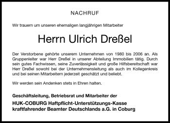 Traueranzeige von Ulrich Dreßel von Neue Presse Coburg