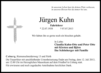 Traueranzeige von Jürgen Kuhn von Neue Presse Coburg